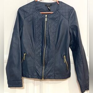 Alfani Navy Blue Faux Leather Jacket Moto Jacket Sz Small